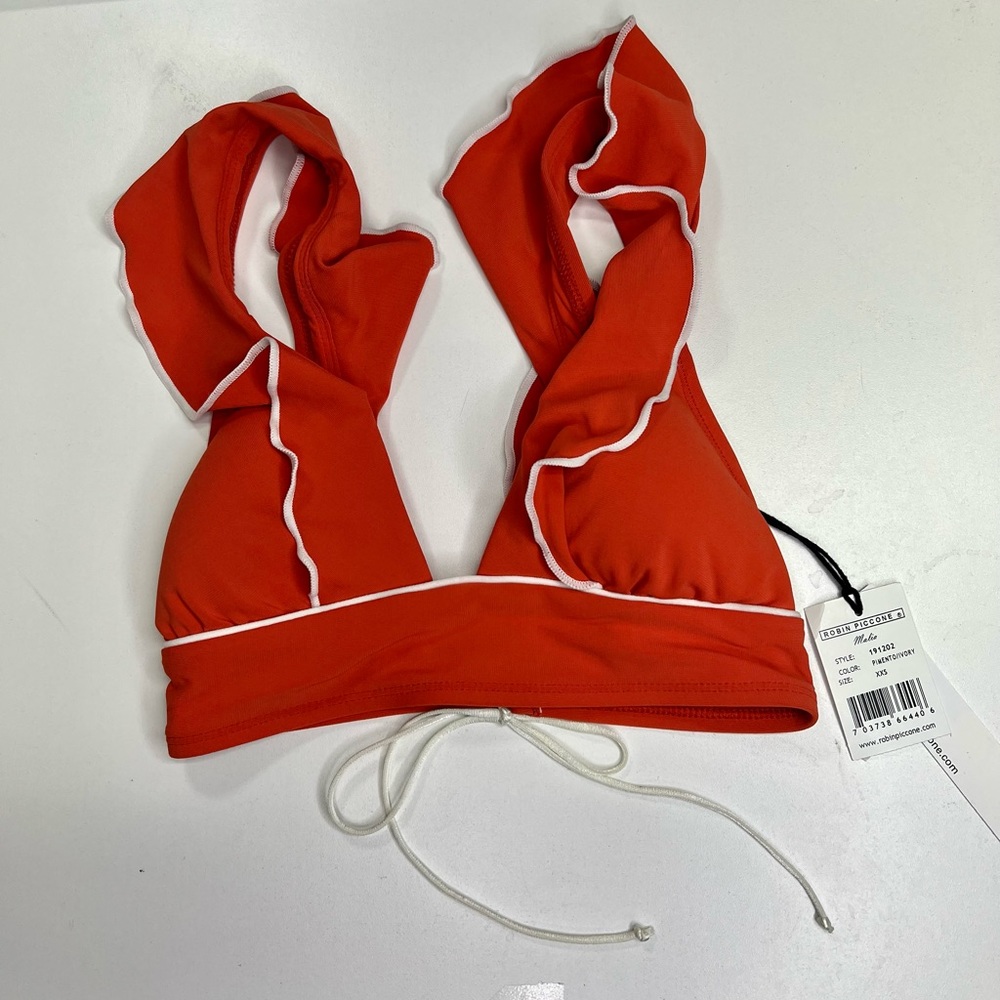 Robin Piccone Malia Ruffle Swim Bikini Top New With Tags XXS - Picture 4 of 8